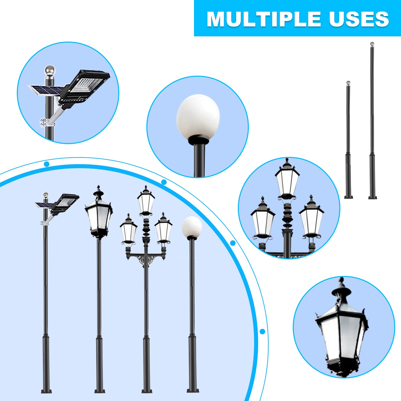 Poteau de lampadaire extérieur en métal de 10 pieds de haut, poteaux de lampe solaire parfaits pour l'arrière-cour, le Patio, la rue et les luminaires, offre spéciale