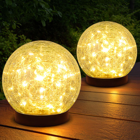 Petite lampe solaire décorative en verre, lumière blanche chaude, blanche et colorée, de forme ronde, pour l'extérieur et l'intérieur, pour jardin et cour